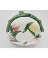 Porcelain Figural Spring Basket Candy Dish Tulip Flowers Embossed Stem H... - £4.42 GBP