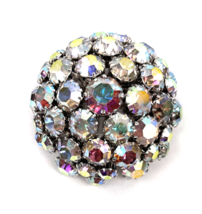 Vintage Brooch Warner Signed AB High Dome Aurora Borealis Rhinestone Rou... - €49,78 EUR