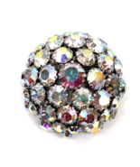 Vintage Brooch Warner Signed AB High Dome Aurora Borealis Rhinestone Rou... - €49,78 EUR