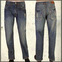 Dash Dylan Fray Hole Back Pockes Men Straight Jeans Premium Denim Blue NEW 32-44 - £37.85 GBP