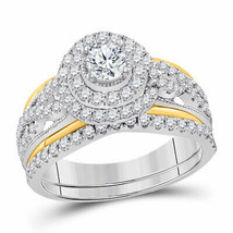 14k Two-tone Gold Round Diamond Bridal Wedding Ring Set 1-1/5 Ctw (Certified) - £1,495.35 GBP