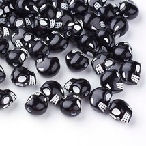 200 Skull Beads Black Acrylic Gothic Halloween Jewelry Supplies Set 10mm - £11.76 GBP