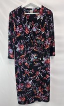 Chico’s Black Floral Sheath Dress 3/4 Sleeve 2- 12/14 - £25.39 GBP