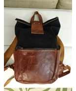 The Madly Leather &amp; Canvas Backpack Rucksack – Brown &amp; Black – Vintage S... - $208.48 CAD