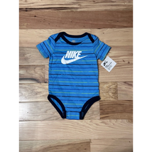 Nike Romper One-Piece Baby Boys 9 Months Blue Striped Just Do It Hook &amp; Loop New - £13.95 GBP