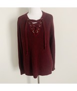 Its Our Time Lace Up Sweater Medium Maroon Red Long Sleeve Casual Valent... - $125.65 MXN