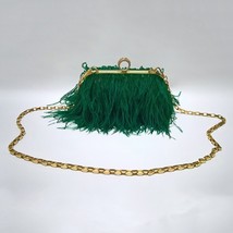 Ostrich Feather Handbag Women&#39;s Evening Clutch Bag Exquisite  Chain Wedding Brid - £112.70 GBP