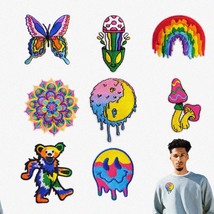 Trippy Shroom Patches: 8 Colorful Embroidered Appliques for DIY Clothing, Jacket - $19.75