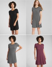 Gap Women Short Sleeve Black Striped Gray Burgundy Red Crew T-shirt Dress S L  - $29.99