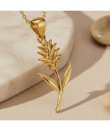 Handmade Bromeliad Flower Pendant Necklace | 14K Gold Plated Sterling Si... - $43.59