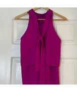 NWT Isle by Melis Kozan Fuchsia Sleeveless Blouse XS | Tie Neck Layered Top - $782.68 MXN