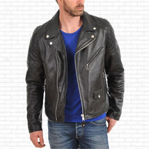 Handmade Men Leather Jacket Original Lambskin Stylish Black Biker Casual Motor - £84.40 GBP+