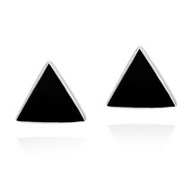 Geometric Triangle Disc Black Onyx Sterling Silver Stud Earrings - £11.75 GBP