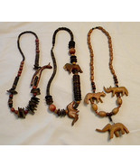 Chunky Necklaces Hand Carved Animal Safari Wood  lot of 3 vintage - £19.74 GBP