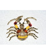 SPIDER CRAB ACRYLIC &amp; ENAMEL RHINESTONE BROOCH PIN UNBRANDED EUC - $14.99