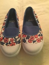 Mothers Day Mini Bolden shoes Size 1 EUR 32 blue white pink floral flats canvas  - £17.62 GBP