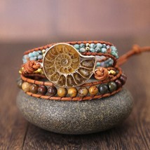 Handmade Ammonite Fossil Seashell Snail Charm Wrap Bracelet - £19.13 GBP