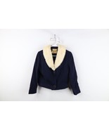 Vintage 50s Womens Small Rayon Gabardine Fur Collar Penny Lane Blazer Ja... - $162.41 CAD