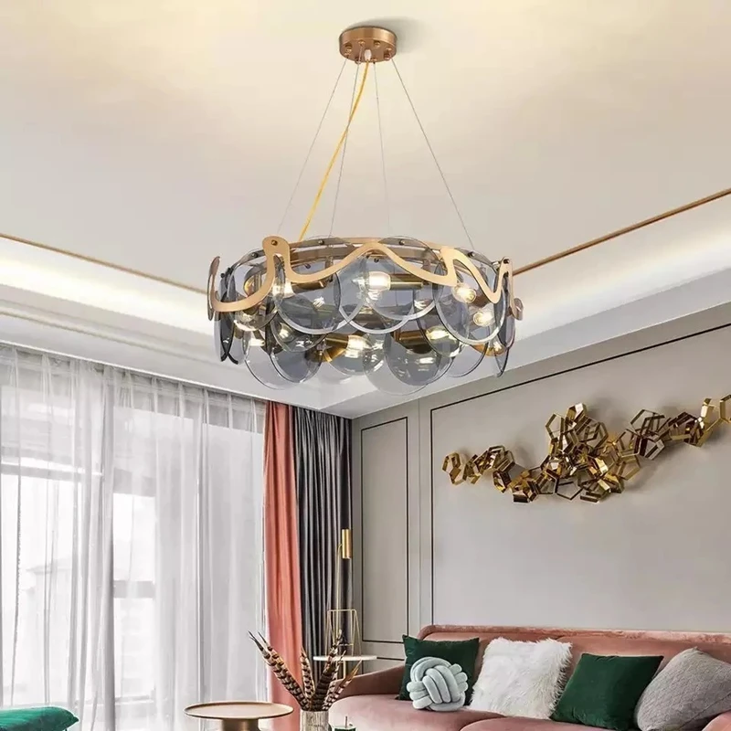 2023 Nordic Post-Modern Light Luxury Smoke Grey Glass Ceiling Chandelier... - $333.59+