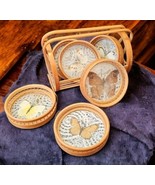 Vintage Pressed Butterfly Bamboo Coasters Set of 6 with Holder - $50.99 CAD