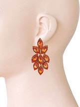 2.25” Long Orange Crystals Clip On Earrings, Pageant Costume Jewelry - £14.05 GBP