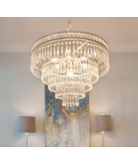 HORCHOW  Modern HAND CUT Crystal Fringe Odeon Chandelier Silver 20&quot;W - £681.49 GBP