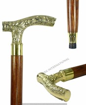 Antique Style Cane Brass Designer Handle Vintage Brown Wooden Walking Stick - £34.84 GBP