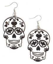 Sugar Skull Earrings - Wood - Black and White - £12.74 GBP