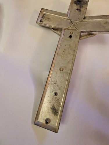 Vintage Inri Métal Croix Crucifix Cercueil Coffin Mur Cintre 14 Inch Haut Argent Item image 6