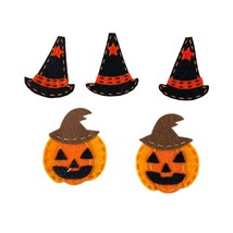 Halloween Felt Patches 3 Witch Hats and 2 Pumpkins Orange Black 2&quot; Craft... - $7.83