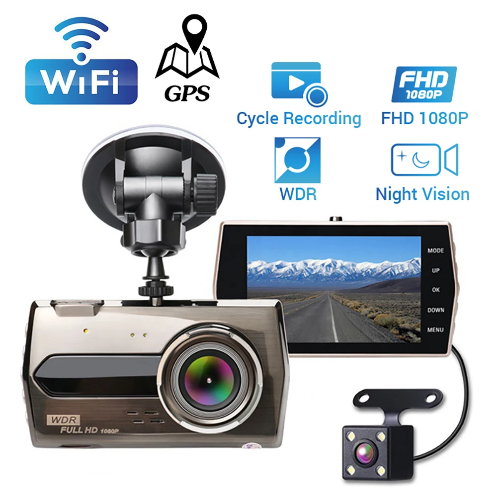 Dash Cam 1080P HD Vehicle Camera WiFi Car DVR Night Vision Parking Monitor GPS - £29.01 GBP+