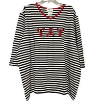 Quacker Factory Striped Embroidered Lobster Motif Beaded V Neck Top Tee 3X NWT - £20.00 GBP