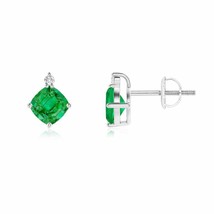 ANGARA Natural Emerald Cushion Stud Earrings with Diamond in 14K Gold (AAA, 5MM) - £1,181.06 GBP