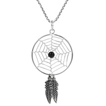 Round Dreamcatcher Black Onyx Bead Sterling Silver Necklace - £11.85 GBP