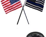 AES USA American &amp; USA Police Blue 4&quot;x6&quot; Flag Desk Set Table Stick Black... - $6.88