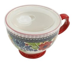 Pioneer Woman ~ DAZZLING DAHLIA ~ 27 Oz. ~ Stoneware ~ Mug w/Vented Plas... - $35.00