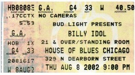 Billy Idol Ticket Stub August 8 2002 Chicago Illinois - $14.84