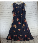 Eyeshadow Dress Womens Sz L Navy Floral Sundress Lace Accents Midi Cotta... - $24.74