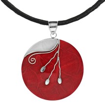 Silver Vines Wrap Red Coral .925 Sterling Silver Silk Necklace - £25.62 GBP