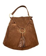 Jasmine Brown Suede Leather Hobo Bag W/ Tassels &amp; Gold Accents - $197.35 CAD