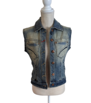 VTG Y2K ROCAWEAR Womens Size S Blue Denim Embroidered Jean Vest Jacket - $34.64