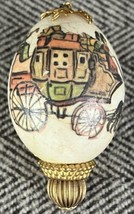 Vintage Decoupage Egg Ornament Wagon Pulled By Horses 3&quot; - £5.53 GBP