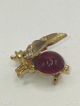 Vintage Gold Tone Red Jelly Belly Bee Cabochon Trembler Pin Brooch - £17.02 GBP
