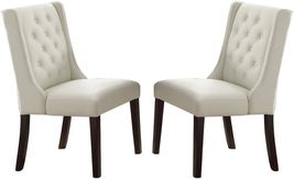 Set of 2 Faux Leather Tufted Chairs Dining Seat Chair Espresso Birch Veneer MDF - £273.84 GBP