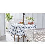 Everhome™ Ikat Stripe 70-Inch Round Tablecloth in White/Blue with Umbrel... - £18.29 GBP