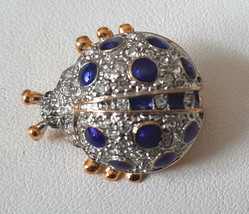 Bug Insect Pin Brooch Round Crystal and Navy Blue Rhinestones Gold Tone ... - £15.79 GBP