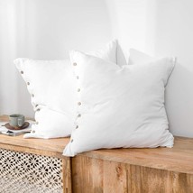 100% Linen Euro Shams With Coconut Button ( 26&#39;&#39; X 26&#39;&#39; ) - Pack Of 2 - Washed S - £59.14 GBP