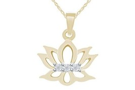 Simulated Diamond Lotus Flower Pendant With 18&quot; Necklace 14k Yellow Gold Finish - £45.01 GBP