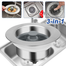 3-In-1 Stainless Steel Sink Aid Drain Strainer Stopper Kitchen Basket Fi... - £18.81 GBP