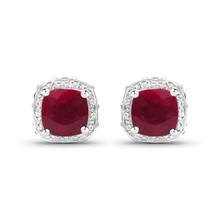 Dyed Ruby, Ruby and White Topaz .925 Sterling Silver Earrings - £99.10 GBP